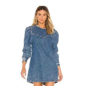 Free People 8 Self Control Mini Dress Denim Long Sleeve Shift Cowgirl Western